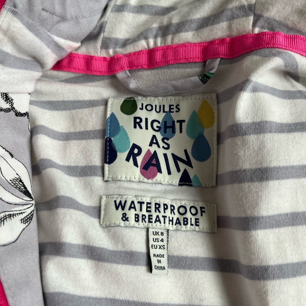 Joules Waterproof Striped Jacket. Right As Rain. Womens US 4.